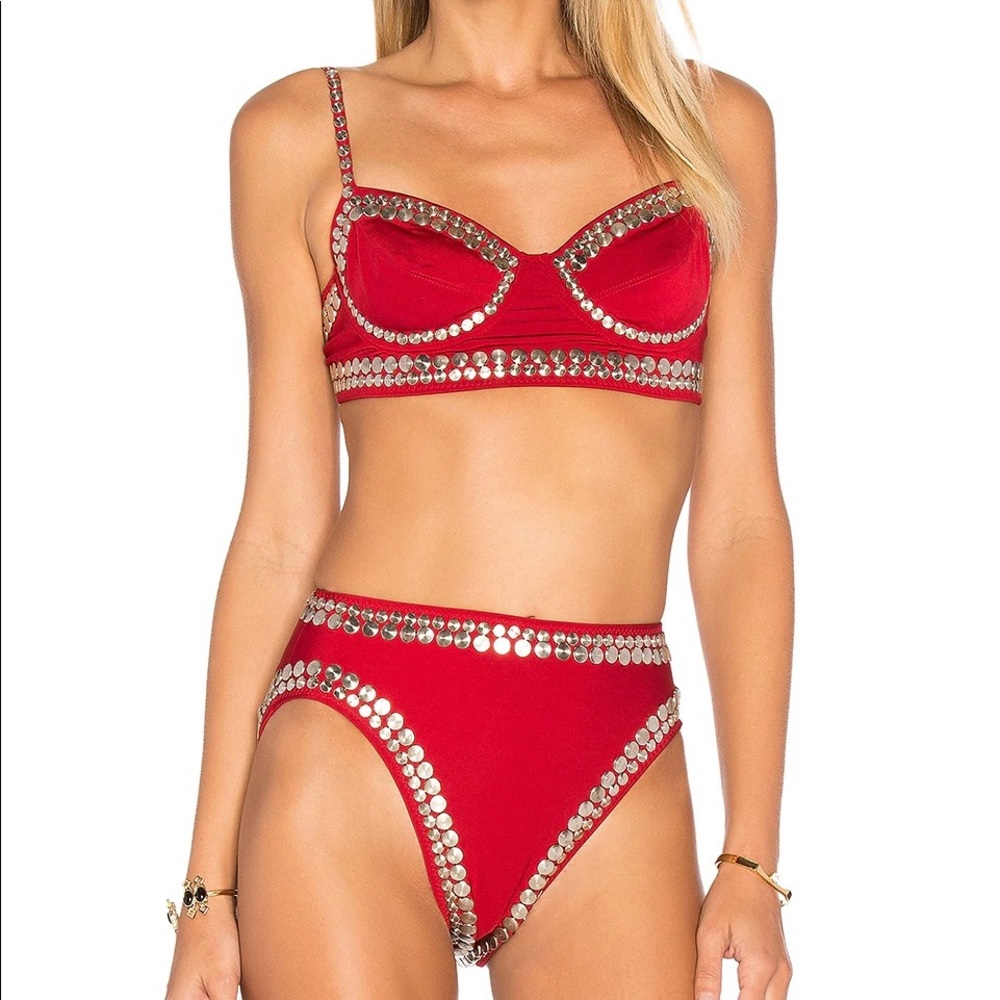 NWT Norma Kamali Red Stud Underwire Bikini Set (XS)